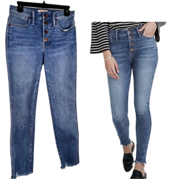 Madewell Denim - MADEWELL 10" Button Front High Rise Frayed Hem Skinny Jean Size 6/28